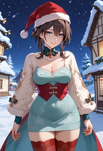 star rail,ruan mei,Christmas,sweater dress,stockings  - AI generated anime art